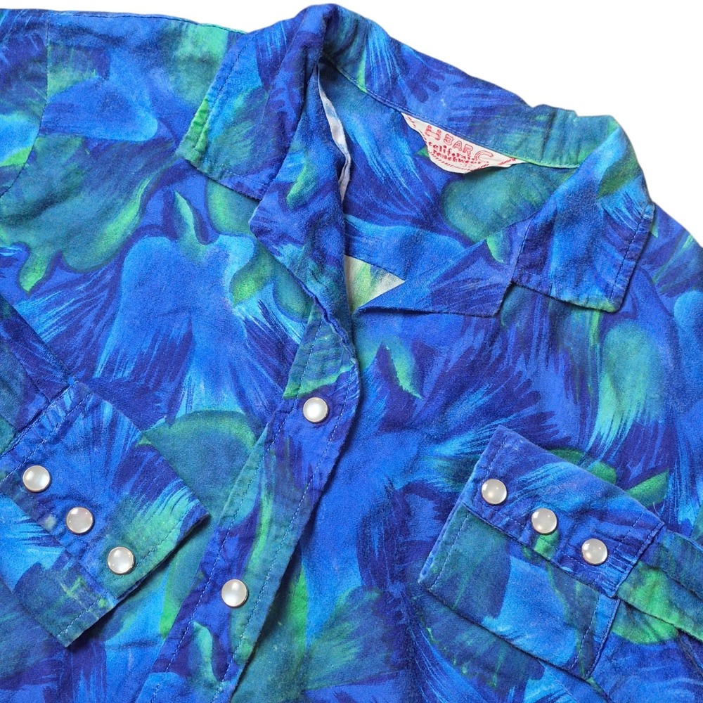 VTG H Bar C Women's S Pearl Snap Western Ranchwear Cowgirl Shirt
